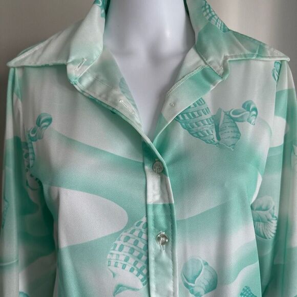 Vintage 70’s Jantzen Sea Shell Print Dagger Collar Top - Picture 6 of 7
